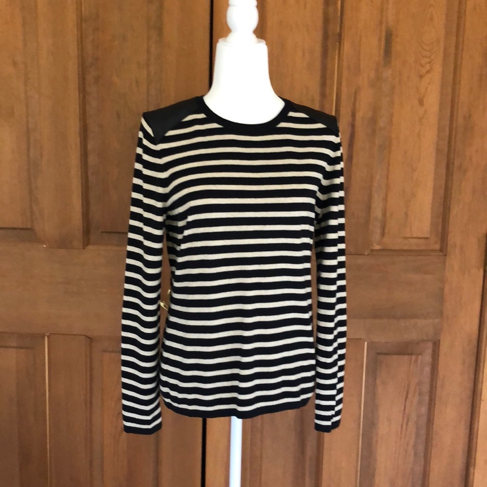 J. McLaughlin Striped Knit Top with Leather Trim